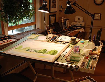 Home Art Studios, Watercolor Studio, Art Studio Storage, Cool Office Space, Art Studio Space, Art Studio Organization, Art Studio Room, Art Studio Design, Artistic Space