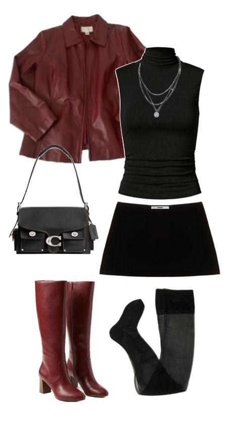 #ariesvenus #aries #redleatherjacket #burgandyboots #wardrobe #darkstyle Aries Outfits, 80s Inspired Outfits, Venus Fashion, Gossip Girl Outfits, Downtown Outfits, Really Cute Outfits, Curvy Outfits, Outfit Inspo Fall, Lookbook Outfits