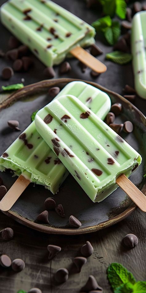 Mint Popsicles, Mint Food, Chocolate Popsicle, Ice Popsicles, Popsicles Recipes, Rainbow Grilled Cheese, Gourmet Popsicles, Ice Cream Wallpaper, Ice Lollies