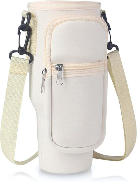 MultiValue Water Bottle Carrier Bag for Stanley Cup, Fashion Water Bottle Holder with Strap & Phone Pocket, Water Bottle Pouch Bag Fits Stanley 40oz Tumbler for Walking and Hiking (Beige) Stanley Water Bottle, Water Bottle Pouch, Bottle Sling, Water Bottle Carrier, Water Bottle Bag, Training Bags, Bottle Sleeves, Bottle Carrier, Beige Bag