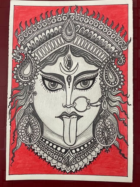 Kali Pencil Sketch, Sketch Mandala, Kali Maa, Kali Mata, Maa Kali, Blue Pen, Black Pen, Mandala Drawing, Pencil Sketch