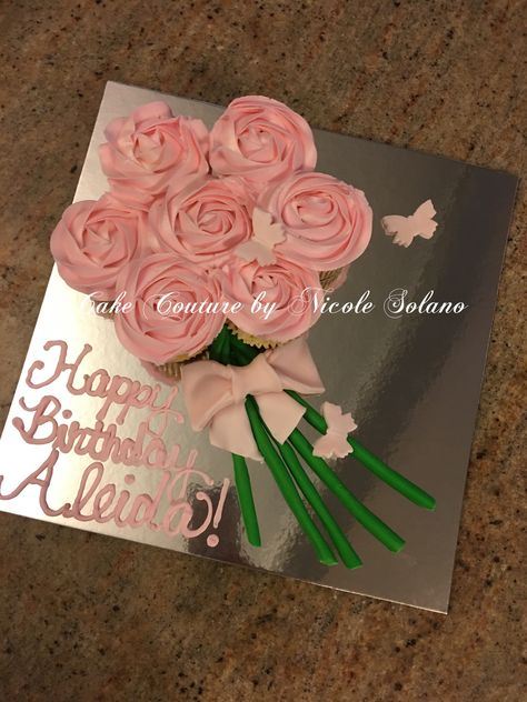 Rose bouquet birthday cupcakes Roses Cupcakes Bouquet, 7 Cupcake Bouquet, Buttercream Flower Cupcake Bouquet, Two Tone Rose Cupcakes, Mother’s Day Cupcake Flower Bouquet, Birthday Cupcakes, Rose Bouquet, Cake Decorating, Tableware