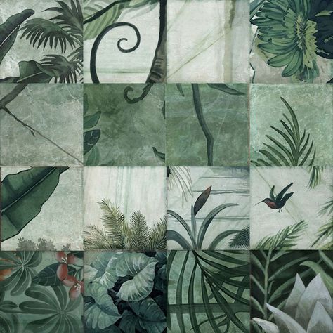 Jungle Decorative Porcelain Tiles 2020 Tile Trends, Botanical Tiles, Jungle Bathroom, Tropical Tile, Unique Tiles, Terrazzo Marble, Random Patterns, Tiles Ideas, Jungle Pattern