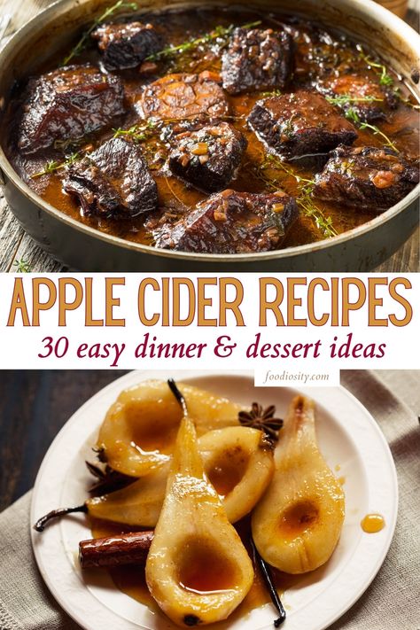 Apple Cider Soup, Apple Cider Juice Recipes, Boiled Apple Cider Recipes, Cider Recipes Food, Apple Cider Stew, Apple Cider In Recipes, Apple Food Recipes, Dinner Recipes Using Apple Cider, Apple Cider Ideas