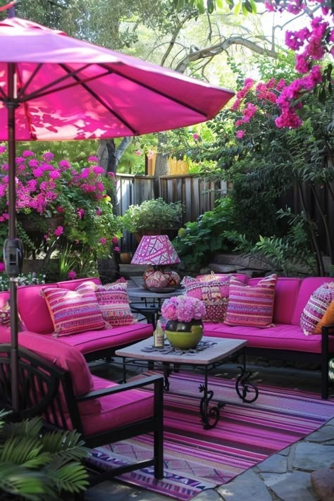 Porch Interior Design, Dream Backyards, Tropical Patio, Porch Interior, Dream Backyard Garden, Home Repair Services, Patio Decor Ideas, Pink Furniture, Small Balcony Design