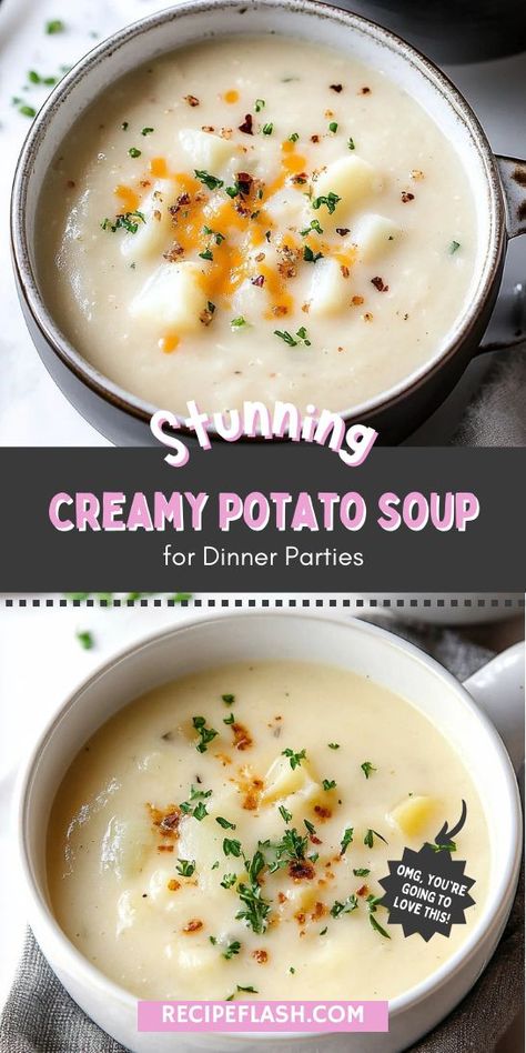 Craving new comfort food? Our Creamy Potato Soup Recipe is just what you need! Whip up this delicious, creamy dish for dinner or a filling lunch that will warm your heart and soul. Healthy Creamy Potato Soup, Yukon Potato Soup, Traditional Potato Soup, Martha Stewart Potato Soup, Low Cal Potato Soup, Easy Potatoes Soup, Potato Soup Recipes Homemade, Grandmas Potato Soup, Vegan Potato Soup Recipes