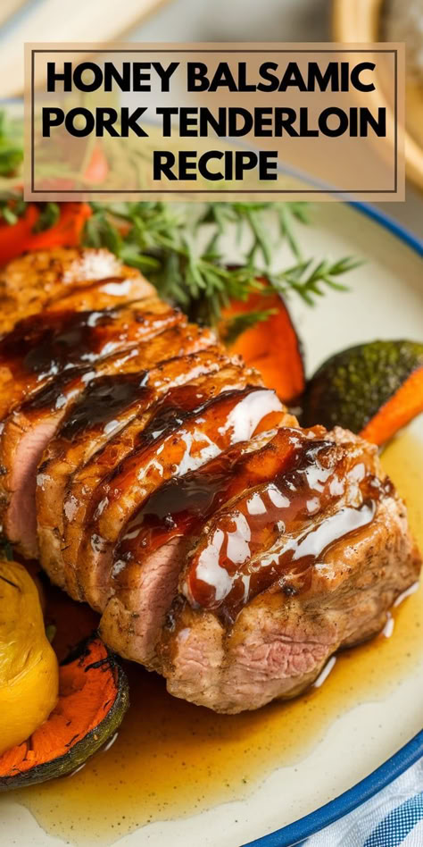 This Honey Balsamic Pork Tenderloin is a savory-sweet delight. Juicy pork coated in a rich honey balsamic glaze makes for a mouthwatering dinner the whole family will love. Balsamic Roasted Pork Tenderloin, Pork Loin Balsamic Glaze, Balsamic Rosemary Pork Tenderloin, Best Pork Tenderloin Marinade Recipe, Asian Pork Tenderloin Recipes In Crockpot, Balsamic Glaze Pork Tenderloin, Balsamic Pork Tenderloin Crockpot, Honey Balsamic Pork Tenderloin, Pork Tenderloin Madellions