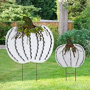 Autumn Decorative Yard Signs - Indoor Outdoor Plant Flower Stake Fall Lawn Ornaments Pumpkin Decoration for Harvest Halloween (17.5"+26"-B) Pathway Garden, Autumn Porch, Fall Lawn, Outdoor Fall Decor Ideas, Pumpkin Garden, Pumpkin Ornament, Metal Pumpkins, Decorative Garden Stakes, Halloween Garden