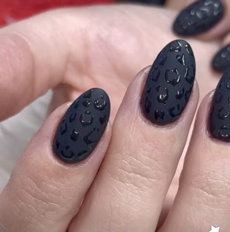 Matt Black Leopard Print Nails, Black Nails Animal Print, Black Nails Matte Design, Matte Cheetah Print Nails, Black Matte Cheetah Nails, Matte Black Leopard Nails, Nail Ideas Animal Print, Animal Print Almond Nails, Almond Nails Matte Black