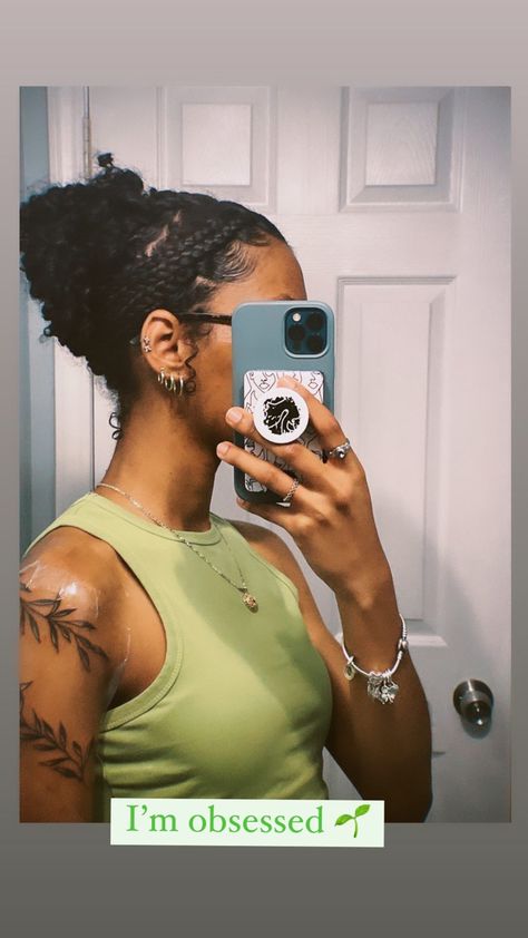 Wrap Leaf tattoo              Natural hairstyle Vine Tattoos Black Women, Wrap Leaf Tattoo, Leaves Wrap Around Tattoo, Shoulder Wrap Tattoo Women, Natural Goddess Braid, Shoulder Leaf Tattoo, Wrap Around Leaf Tattoo, Vine Tattoo Sleeve, Leaf Wrap Tattoo