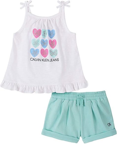 Calvin Klein Girls, 2 Piece Short Set, Baby Doll Top, Top And Shorts Set, Babydoll Top, Set Outfit, Golf Outfit, Shorts Set, Outdoor Apparel