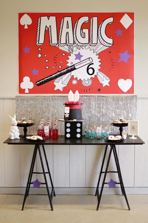 Magical Magic Party with So Many Fabulous Ideas via Kara's Party Ideas | KarasPartyIdeas.com #MagicianParty #MagicShow #PartyIdeas #Supplies (24) Magic Party Theme, Magician Birthday Party, Magician Party, Magic Birthday Party, Magic Birthday, Magic Theme, Spaceships And Laser Beams, Magic Party, Big Lil