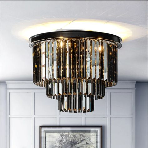 Everly Quinn 6-Lights Modern 3-Tier Round Fringe Crystal Flush Mount Ceiling Light & Reviews | Wayfair Round Crystal Chandelier, Elegant Pendant Lighting, Led Crystal Chandelier, Entryway Lighting, Flush Mount Chandelier, Mid Century Modern Decor, Elegant Pendant, Dining Room Chandelier, Ceiling Chandelier