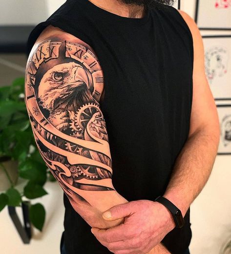 Eagle Shoulder Tattoo, Voll Arm-tattoos, Tattoo Artist Tattoo, Cool Shoulder Tattoos, Animal Sleeve Tattoo, Tattoo Design Tattoo, Girl Face Tattoo, Knuckle Tattoos, Lion Head Tattoos