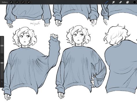 Big Sweater Drawing Reference, Big Sleeves Drawing Reference, Sweater Drawing Tutorial, Big Sweater Drawing, Sweater Drawing Sketches, Sweater Outfits Drawing, How To Draw Sweaters, How To Draw A Sweater, Sweater Drawing Reference