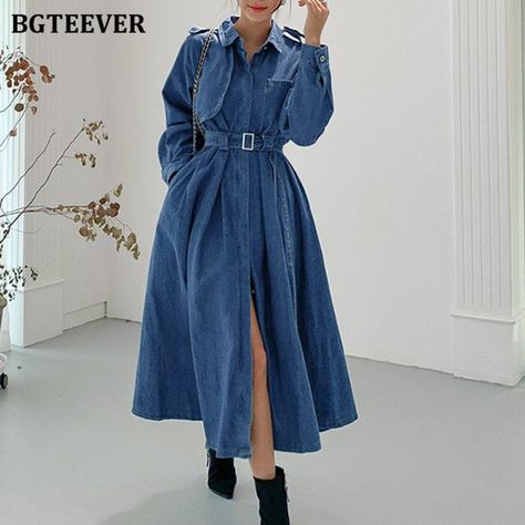 Winter Dresses For Hijab, Denim Modest Outfit, Denim Long Dress Outfit, Jean Dress Winter Outfit, Long Jean Dress, Jeans Dresses For Women, Denim Long Dress, Jeans Frock, Female Jeans