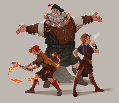 ArtStation - Fiery Scottish Family !, ‎Inês Toczyska Cartographer Character, The Alchemist, Creating Characters, Concept Artist, Cloak, Digimon, Personalities, Samurai Gear, Great Britain