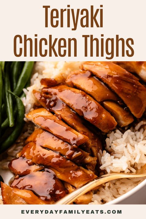 Make these Skillet Teriyaki Chicken Thighs for a fuss-free weeknight dinner. Pair it with a simple side dish (like rice!) and enjoy a quick meal big on flavor yet easy to prepare. Chicken Thigh Recipes Teriyaki, Teriyaki Chicken Thighs Boneless, Chicken Theighs, Chicken Thigh Teriyaki, Teriyaki Chicken Thighs, Soy Sauce Alternative, Baked Teriyaki Chicken, Like Rice, Teriyaki Recipe