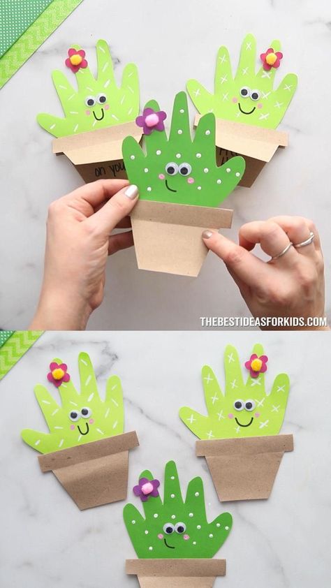 Handprint Cactus Card Arts And Crafts For Kids Toddlers, Cactus Card, Toddler Arts And Crafts, Preschool Arts And Crafts, Ideas For Easter Decorations, Ideas For Easter, Kindergarten Crafts, Daycare Crafts, Classroom Crafts