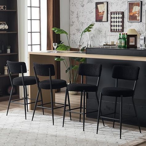 Amazon.com: NNOOTK Teddy Bar Stools Set of 4, 24 Inches Counter Height Barstools with Black Metal Legs, Counter Stools Chairs for Kitchen Island with Curved Backrest for Bar Dining Room Kitchen (Black) : Home & Kitchen Chairs For Kitchen Island, Fabric Bar Stool, Kitchen Dining Living Room, Stools For Kitchen Island, Dining And Living Room, High Stool, Island With Seating, Teddy Fleece, Wood Counter