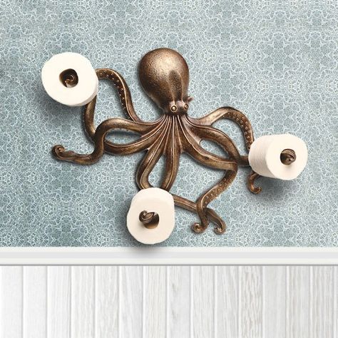 Toilet Paper Holder Placement, Nautical Toilet Paper Holder, Octopus Bathroom, Steampunk Bathroom, Sea Bathroom, Toilet Paper Art, Thread Rack, Bathroom Wall Decor Art, Nautical Bathroom Decor