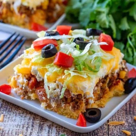 EASY CORNBREAD TACO BAKE - The Country Cook Cornbread Taco Casserole, Cornbread Taco, Cornbread Easy, Cornbread Casserole, Taco Bake, Mexican Casserole, Country Cook, The Country Cook, Taco Casserole