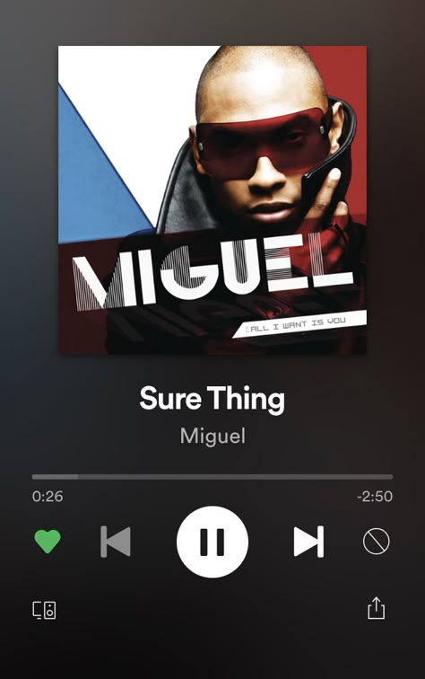 Sure Thing Miguel, Miguel Songs, Miguel Singer, Spotify Screenshot, R&b Playlist, Love Songs Playlist, Sure Thing, Love This Song, Music Aesthetic