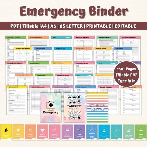 Emergency Binder, Medical Binder, Home Binder, Health Binder, Life Binder, Household binder, Canva Template, Printable Template, Editable templare, Digital Planner, End of life planner. Prepare for the unexpected with our comprehensive Emergency Binder! Safeguard your vital documents, contacts, and crucial information all in one organized and accessible place. From medical records to insurance pol Emergency Home Binder, Home Finance Organization, What If Binder, Binder Storage Ideas, Budget Closet Organization, Life Binder Ideas, Coupon Binder Organization, Home Binder Organization, In Case Of Emergency Binder