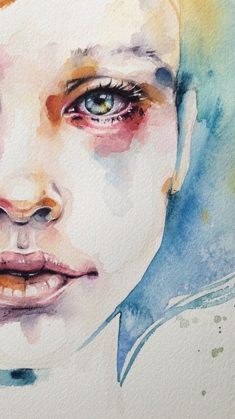 Visage Illustration Art Nouveau, Watercolor Art Face, Watercolor Face, Watercolor Art Diy, Watercolor Art Landscape, Watercolor Art Journal, Drawing Hands, Watercolor Art Paintings, Art Videos Tutorials