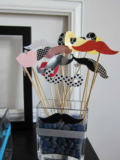 We MUSTACHE You To Party | CatchMyParty.com Photo Booth Prop Holder Ideas, Mustache Decorations, Mustache Party Favors, Mustache Birthday Party, Moustache Party, Mustache Theme, Mustache Birthday, Mustache Baby Shower, Mustache Party