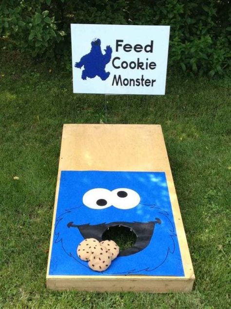 Sesame Street Games, Sesame Street Birthday Party Ideas Boy, 1st Birthday Games, Cookie Monster Birthday Party, Monster 1st Birthdays, Cookie Monster Party, Cookie Monster Birthday, Elmo Birthday Party, Sesame Street Birthday Party