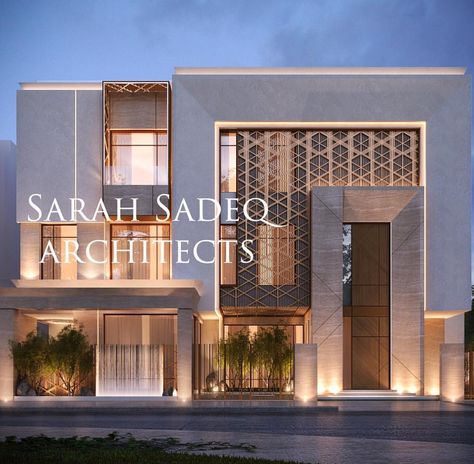 The architectural drama ... a masterpiece of detail ... wait till the interior is done .. Sarah Sadeq architects private villa 750m Kuwait… Sarah Sadeq, Tree Architecture, Sarah Sadeq Architects, Architecture Facade, Facade Architecture Design, Modern Villa Design, Sky Tree, Modern House Facades, House Architecture