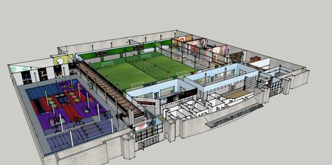 3D Gym Design - Multi-sport Complexes Indoor Sports Complex Design, Sports Complex Design, Gym Layout, Sports Training Facility, Indoor Soccer Field, Commercial Gym Design, Gym Designs, Sports Facility Architecture, Beach Volleyball Court