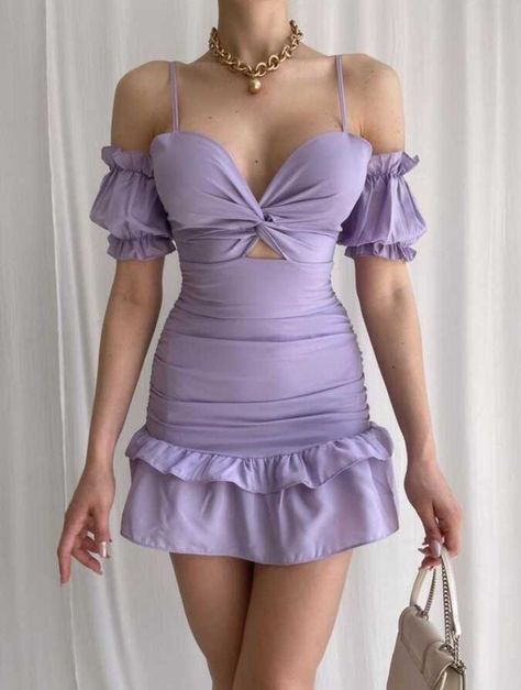 Purple Dress Outfit Party Classy, Purple Sleepwear, Purple Short Dress, Dresses Aesthetic, Elegant Attire, Dress Attire, Elegant Dresses Classy, Purple Outfits, Short Summer Dresses