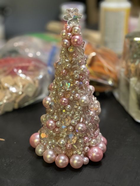 DIY Beaded Christmas Tree Diy Jewelry Christmas Tree, Beaded Christmas Tree Diy, Safety Pin Christmas Tree How To Make, Beaded Garland On Christmas Tree, Jeweled Christmas Trees Diy, Bead Tree Diy, Beaded Christmas Decorations Diy, Jewelry Christmas Tree How To Make A, Diy Fancy Christmas Ornaments