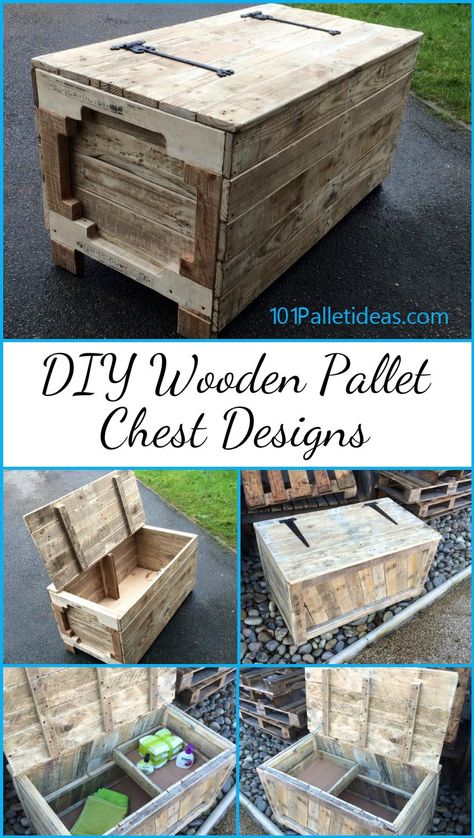 DIY Wooden Pallet Chest Designs | 101 Pallet Ideas - Pallet #chests are the best projects to get your hands dirty with as they are capable of a huge storage and being made up from the free #pallets . Pallet Chest, Wooden Box Diy, Free Pallets, Rustic Ideas, Pallet Projects Furniture, Pallet Ideas Easy, Smart Tiles, Pallet Designs, Pallet Creations