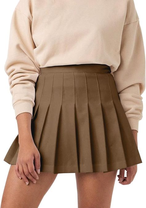 School A-Line Skater Skirts with Lining Shorts Brown Tennis Skirt, Skirt School, Skater Skirts, Pleated Tennis Skirt, Black Pleated Skirt, Tennis Skirts, Winter Leggings, School Style, Hem Skirt