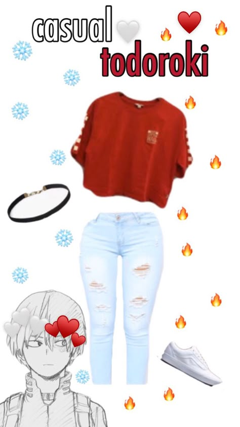 a simple casual look inspired by sweet & simple todo ♥️🤍 Todoroki Inspired Outfit, Bnha Inspired Outfits, Anime Themed Outfits, My Hero Academia Inspired Outfits, Outfits Inspired By Anime Characters, Anime Character Inspired Outfits, Todoroki Outfit, Character Inspired Outfits Anime, Mha Inspired Outfits