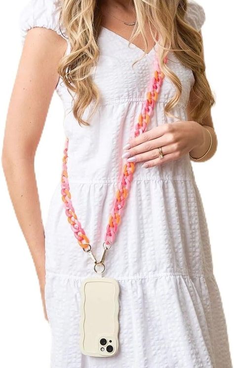 Crossbody Phone Chain, great for gifting teacher, baby sitter, neice, grandma Diy Lanyard, Free Lifestyle, Phone Chain, Bead Bracelets, Crochet Jewelry, Phone Holder, Hands Free, Chain Lengths, Phone Accessories