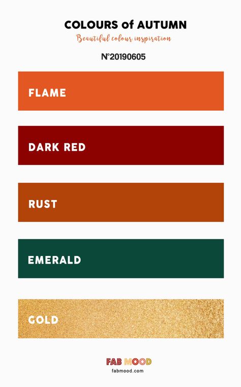 Pretty Autumn Color Palette { Flame + Dark Red + Rust + Emerald and Gold } Autumn Colour Palette, Autumn Color Palette, Rust Wedding, Winter Color Palette, Gold Color Palettes, Gold Palette, Red Colour Palette, Summer Color Palette, Warm Colour Palette