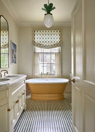 London Townhouse Bathroom, Studio Duggan, Small Guest Rooms, Beata Heuman, Contemporary Victorian, Eden Garden, Striped Tile, Built In Bed, Small Terrace