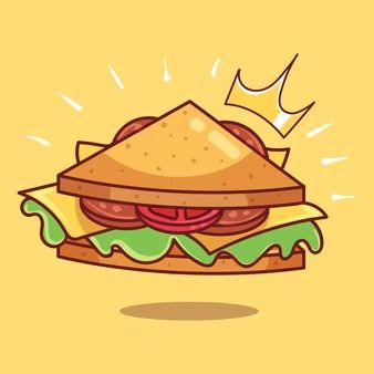 Sandwich Drawing Simple, Sandwich Graphic Design, Sandwich Cartoon, Sandwich Vector, Sandwich Drawing, Jam Sandwich, Food Reference, Food Illustration Design, Flat Fish