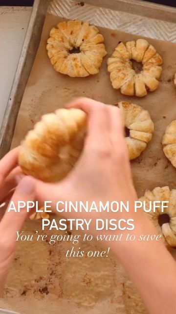 Cinnamon Apple Ring Pastries, Apple Puffs Recipes, Apple Puff Pastry Donut Hack, Apple Ring Puff Pastry, Apple With Puff Pastry Recipe, Carmel Apple Pastry, Apples Wrapped In Puff Pastry, Puff Pastry Wrapped Apples, Pastry Wrapped Apples