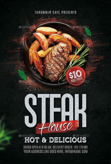 Steak House Flyer Template Preview - GraphicRiver Steak Social Media Post, Food Flyer Design Layout, Restaurant Poster Design, Flyers Template, Food Posters, Restaurant Poster, Food Flyer, Nutrition Month, Restaurant Flyer