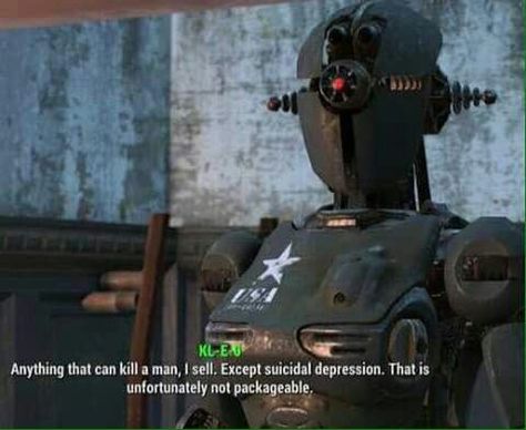 Who is the best FO4 character and why is it KLEO? #Fallout4 #gaming #Fallout #Bethesda #games #PS4share #PS4 #FO4 Fallout 4 Secrets, Fallout Meme, Computer Robot, Fallout Funny, Retro Cyberpunk, Jingle Jangle, Fallout Game, Bethesda Games, Fallout Art