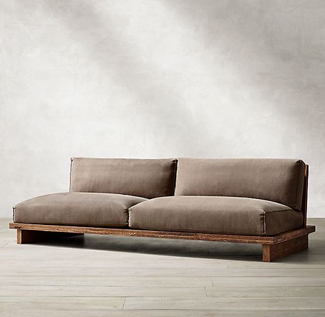 Restoration Hardware  Backyard furniture Bed Foundation, Diy Couch, Diy Sofa, Wooden Sofa, Wood Sofa, Vintage Sofa, Ikea Furniture, Interior Furniture, Sled