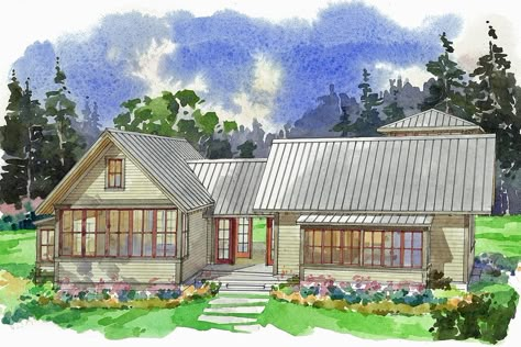 Beach Style House Plan - 4 Beds 2 Baths 1848 Sq/Ft Plan #479-11 Exterior - Rear Elevation - Houseplans.com Dog Trot Floor Plans, Dogtrot House Plans, Dog Trot House Plans, Dog Trot House, Small Floor Plans, Cottage Style House Plans, Modern Style House Plans, Beach Cottage Decor, Cottage Plan