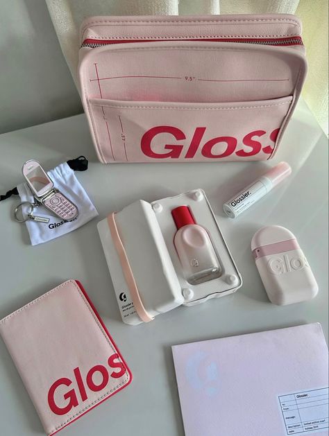 #pink #glossier #selfcare #girly Glossier You Perfume, Pink Gellac, University List, Preppy Makeup, Girly Vibes, Glossier You, Super Fast Cars, Pink Pouch, Glossier Pink