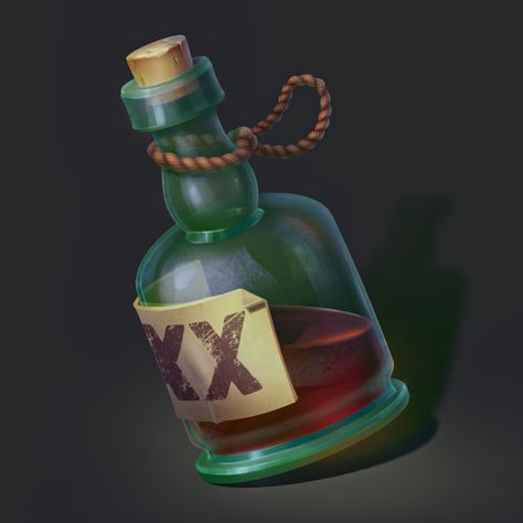 Potion Concept Art, Pirate Girl, Pirate Games, Rum Bottle, Magic Bottles, Props Art, Game Props, Metal Bottles, Game Concept Art