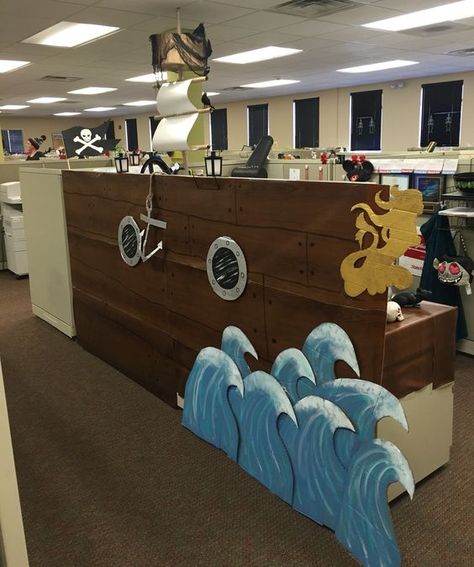 Image result for pirate cubicle halloween Under The Sea Cubicle Decorations, Pirate Themed Office Party, Office Pirate Decorations, Pirate Ship Cubicle, Pirate Halloween Decorations Office, Pirate Ship Decorations Diy, Pirate Office Decor, Vbs Cruise Theme, Pirate Ship Decorations